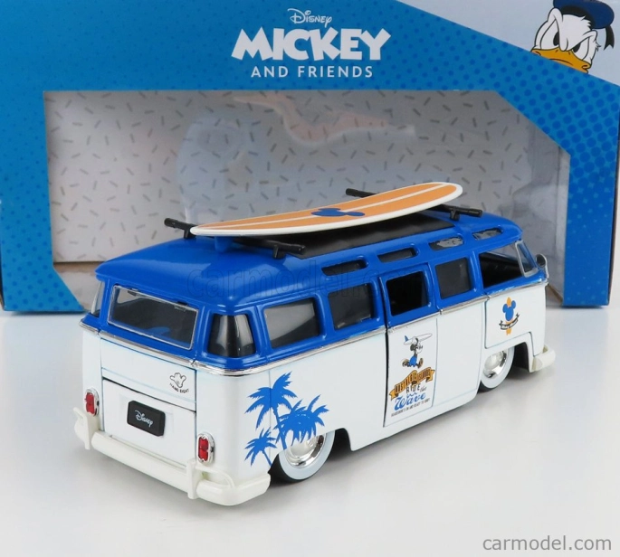 Jada Volkswagen T1 Samba Minibus 1962 - s figúrkou Topolino Mickey Mouse - Walt Disney 1:24 bielo-modrá
