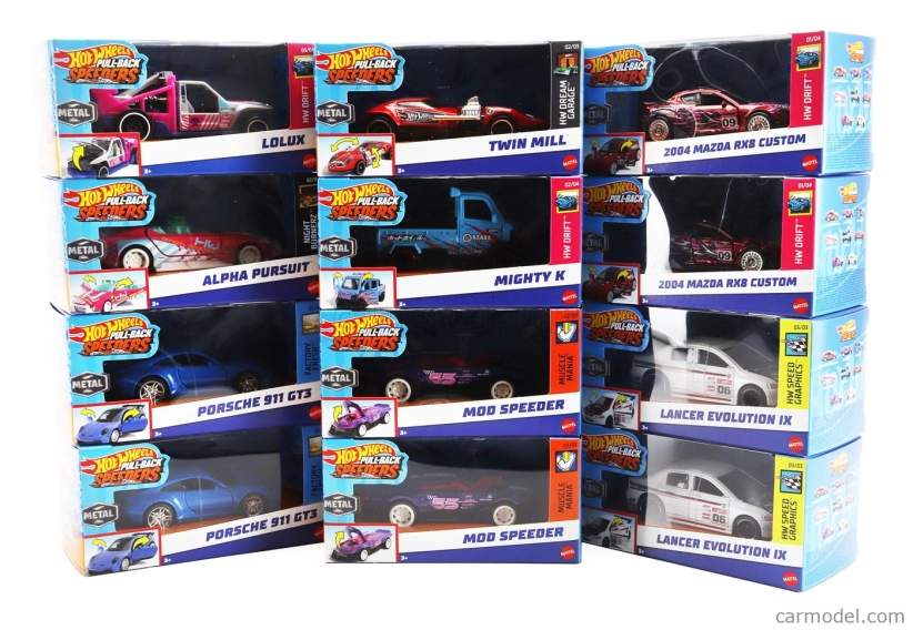 Mattel hot wheels Mitsubishi Set Assortment 12 Pieces Speeders Series 1:43 Různé