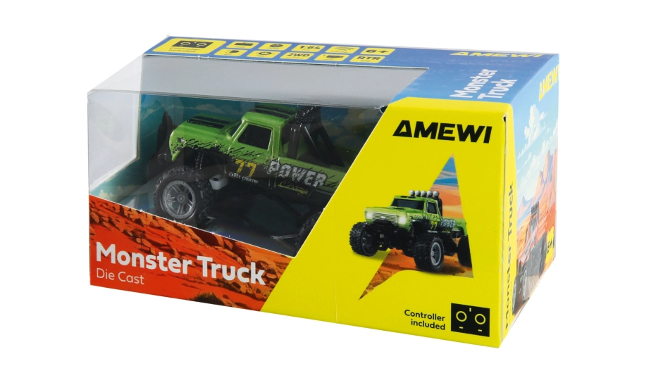 RC Monster Truck kovový 1:64 RTR LED Tempomat 2,4GHz zelený