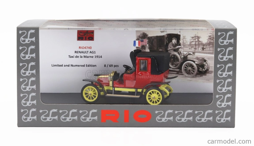 Rio-models Renault Ag1 Taxi De La Marne s vodičom 1914 1:43 Červeno-žltá