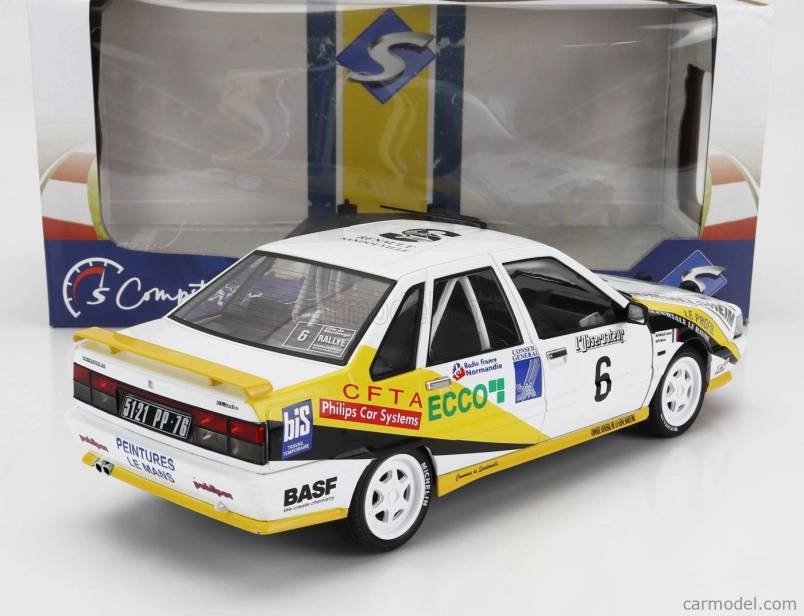Solido Renault R21 Turbo Mkii Turbo Gr.a (nočná verzia) N 6 Rally Charlemagne 1991 M.rats - G.bourdaud 1:18 Biela Žltá Modrá