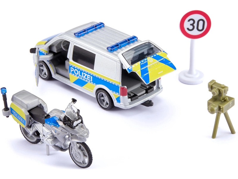SIKU Super – Volkswagen T6 policajná dodávka s motorkou 1:50