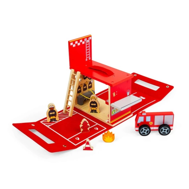 Bigjigs Toys Dřevěná hasičská stanice na cesty