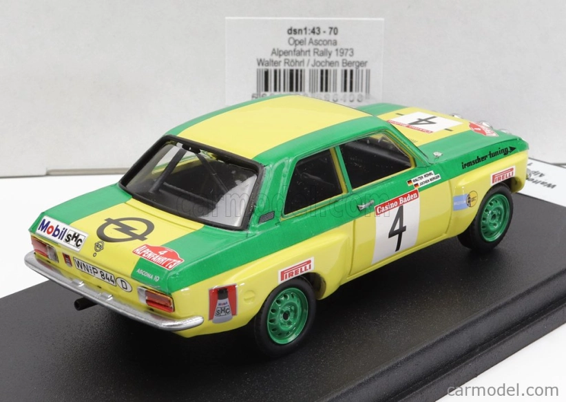 Trofeu Opel Ascona (nočná verzia) N 4 Rally Alpenfahrt 1973 W.rohrl - J.berger 1:43 Žltozelená