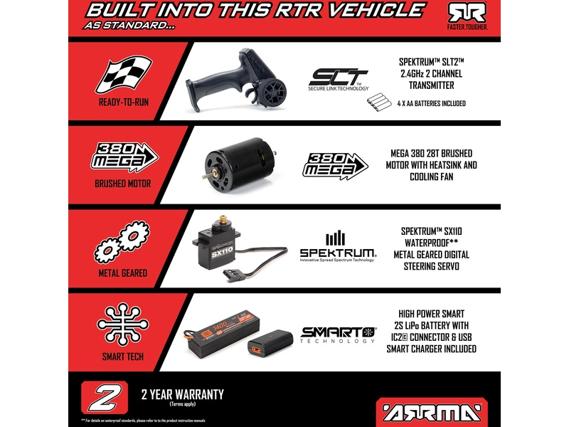 Arrma Gorgon Grom 1:16 4WD Smart RTR červená