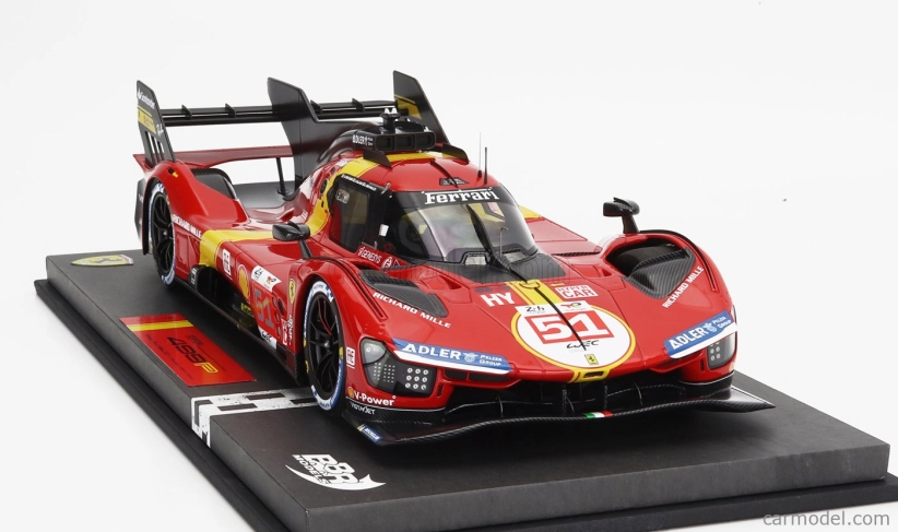 Bbr-models Ferrari 499p 3.0l Turbo V6 Team Ferrari Af Corse N 51 Winner 24h Le Mans 2023 Alessandro Pier Guidi - James Calado - Antonio Giovinazzi - Con Vetrina - With Showcase 1:18 Červená Žlutá Černá