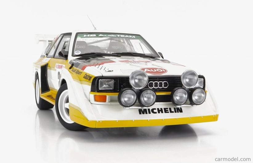 Autoart Audi Quattro Sport S1 (nočná verzia) N 2 4th Rally Montecarlo 1986 S figúrkou W.rohrl - C.geistdorfer 1:18 Žltá Biela Červená