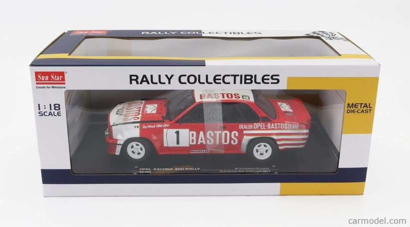 Sun-star Opel Ascona 400 Rally Bastos N 1 2nd Rally Circuit Des Ardennes 1983 Guy Colsoul - Alain Lopes 1:18 Červená Bílá