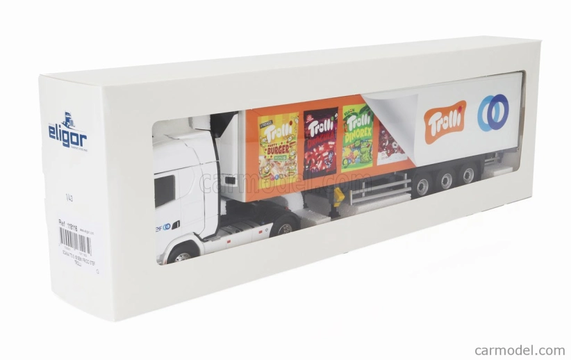 Eligor Scania S770 V8 Truck Semi-frigo Trolli Transports 2020 1:43 Biela oranžová