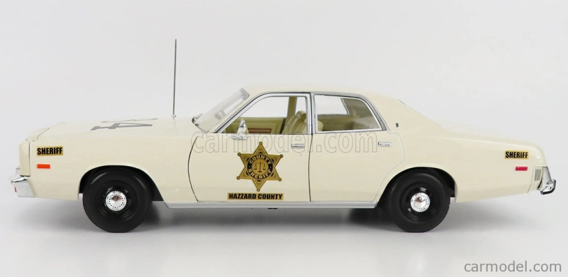 Greenlight Plymouth Fury Hazzard Police Hazzard County 1977 1:18 Bílá