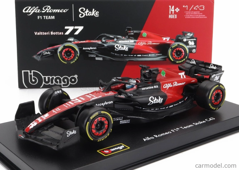 Bburago Alfa romeo F1 C43 Team Stake N 77 Season 2023 Valtteri Bottas 1:43, černá