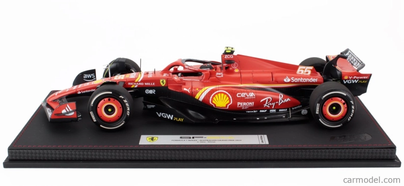 Bbr-models Ferrari F1 Sf-24 Team Scuderia Ferrari N 55 Winner Australian Gp 2024 Carlos Sainz - Con Vetrina - With Showcase 1:18 Červená Černá