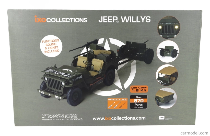 Ixo-models Jeep Willys Usa Army With Trailer 1941 - With Light & Sound Effects 1:8 Vojenská Zelená