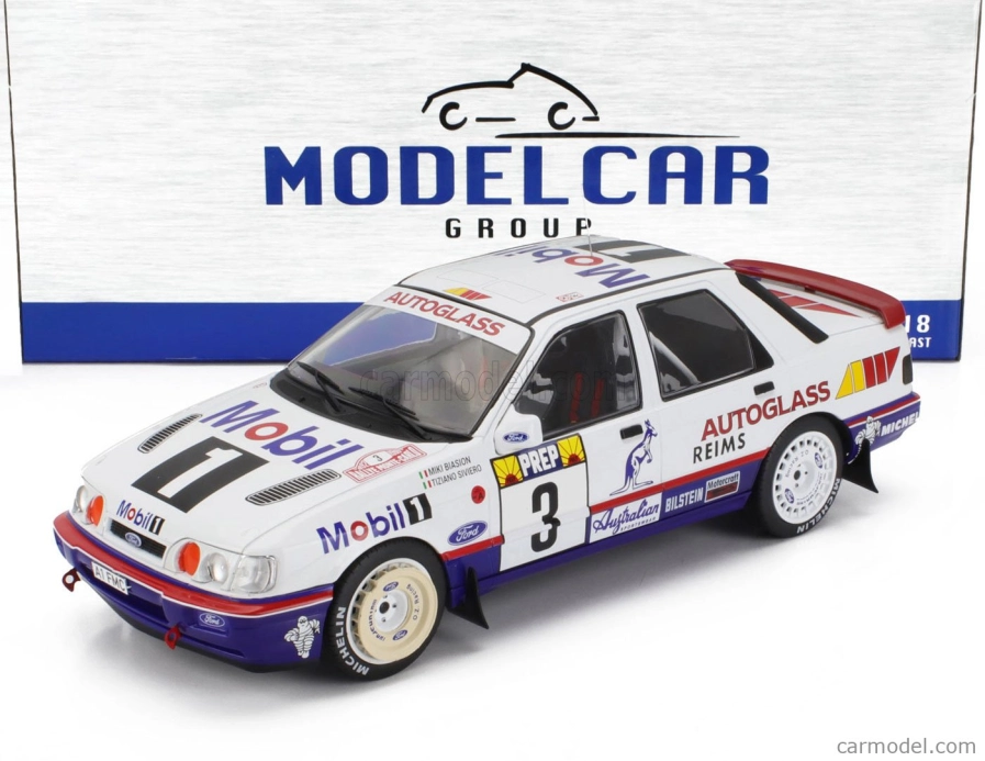 Mcg Ford england Sierra Cosworth Mobil1 N 3 8. Rally Montecarlo 1992 Miki Biason - Tiziano Siviero 1:18 Biela Modrá
