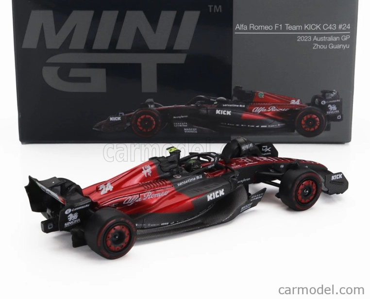 Mini-gt Alfa romeo F1 C43 Team Stake N 24 Australian Gp 2023 Zhou Guanyu 1:64 čierna červená
