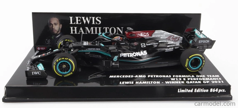 Minichamps Mercedes gp F1 W12 Mercedes M12 Eq Power+ Team Amg Petronas Motorsport Formula One N 44 Winner Qatar Gp 2021 Lewis Hamilton 1:43 Black Green