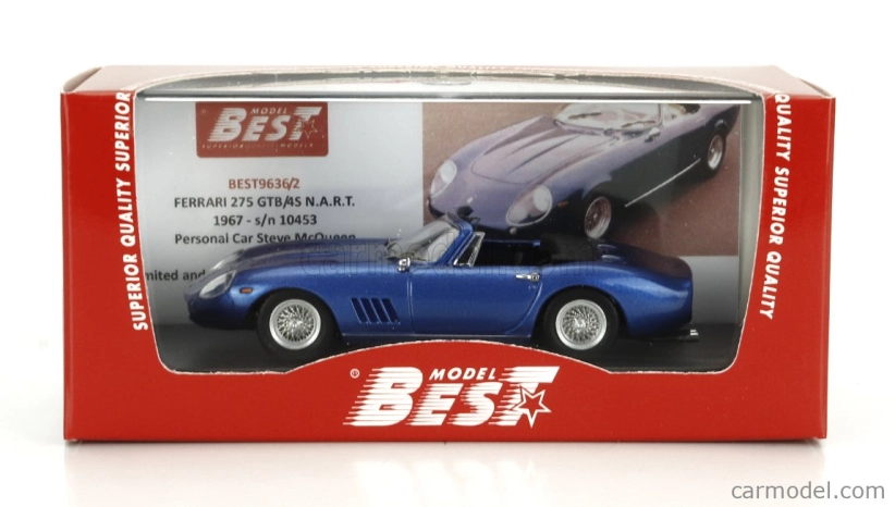 Best-model Ferrari 275 Gtb/4s S/n.10453 Nart Spider Open 1967 - Personal Car Steve Mcqueen 1:43 Blue Met