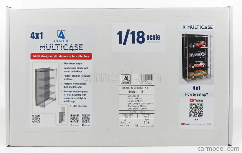 Atlantic Vetrina display box Espositore - For 4 Cars 1/18 Lungh.lenght Cm 36.8 X Largh.width Cm 12.5 X Alt.height Cm 57.4 (altezza Utile Tra I Ripiani Cm 12.0 Inner Height Among Shelves) 1:18 Plastový Displej