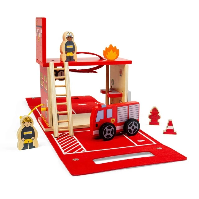 Bigjigs Toys Dřevěná hasičská stanice na cesty