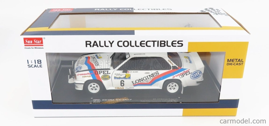 Sun-star Opel Ascona 400 (nočná verzia) N 6 Rally Internazionale Della Lana 1982 J.p.balmer - F.cavalli 1:18 Biela Modrá Oranžová