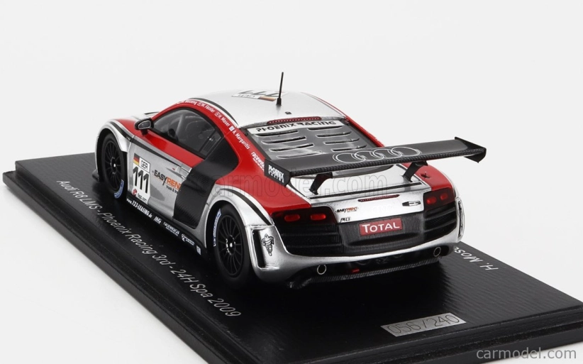 Spark-model Audi R8 Lms Team Phoenix Racing N 111 24h Spa 2009 Henri Moser - Marcel Fassler - Alex Margaritis - Marc Basseng 1:43 Silver Red