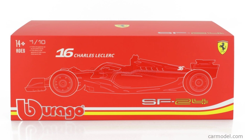 Bburago Ferrari F1 Sf-24 Team Scuderia Ferrari N 16 4th Emilia Romagna Imola Gp 2024 Charles Leclerc - Con Vetrina - With Showcase 1:18 Červená Černá