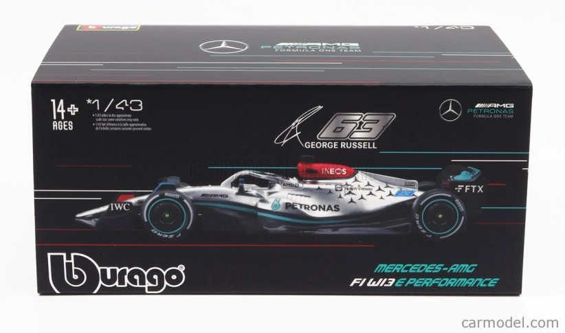Bburago Mercedes gp F1 W13e Team Mercedes-amg Petronas F1 N 63 1:43, stříbrná