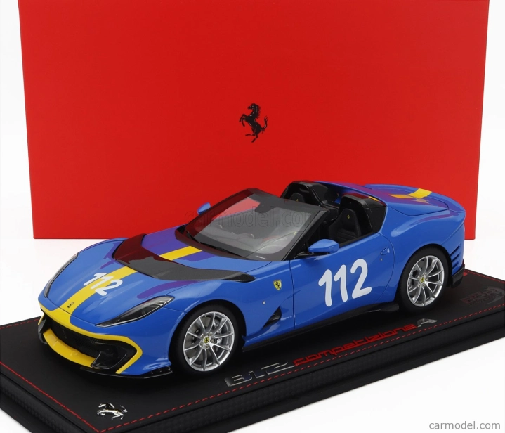 Bbr-models Ferrari 812 Competizione A Spider N 112 2022 - Con Vetrina - S vitrínou 1:18 French Racing Blu - Modro-žltá