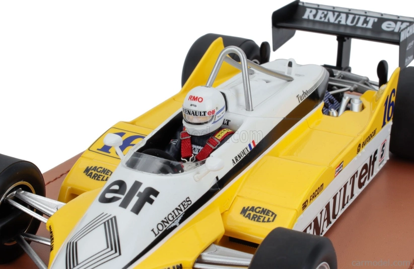 Tecnomodel Renault F1  Re30b V6 Turbo Team Renault Elf N 16 Winner France Gp (with Pilot Figure) 1982 Rene Arnoux 1:18 Bílá Žlutá Černá