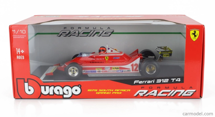 Bburago Ferrari F1  312t4 N 12 Winner South Africa Gp Kyalami (with Pilot) 1979 Gilles Villeneuve 1:18 Red