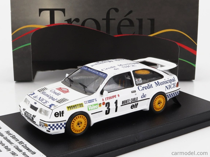 Trofeu Ford england Sierra Rs Cosworth N 31 Rally Montecarlo 1987 Christian Gardavot - Claude Ferrato 1:43 Bílá