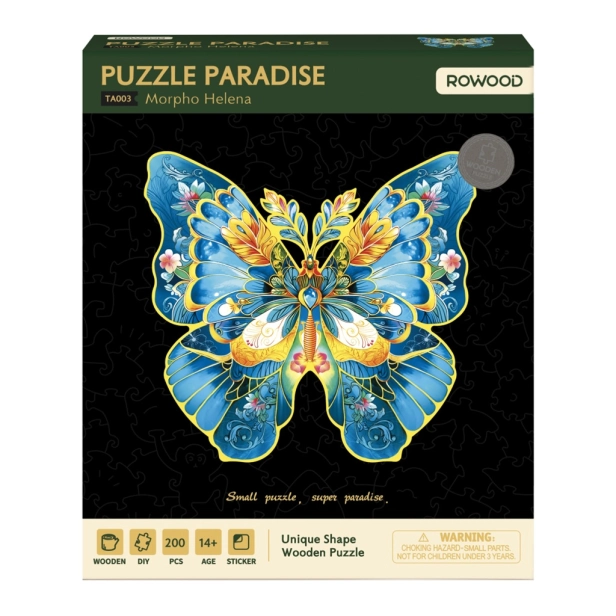 RoboTime Drevené puzzle Motýľ Morpho Helena