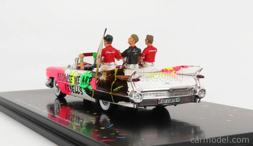 Spark-model Cadillac Eldorado Biarritz Cabriolet 1959 - Parade Des Pilotes Team Rebellion Racing 24h Le Mans 2019 T.laurent - G.menezes - N.berthon 1:43 Biela Ružová Čierna