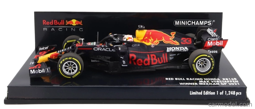 Minichamps Red bull F1 Rb16b Honda Ra620h Team Aston Martin N 33 Winner Mexico Gp Majster sveta 2021 Max Verstappen 1:43 Matná modrá žltá červená