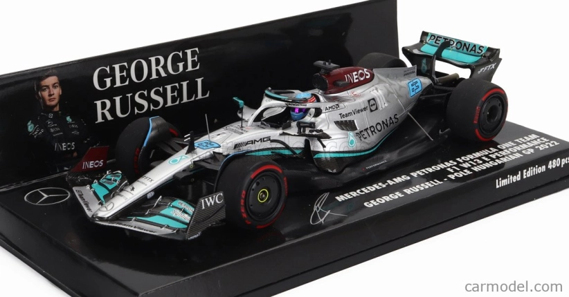 Minichamps Mercedes gp F1 W13e Team Mercedes-amg Petronas F1 N 63 Pole Position Hungarian Gp 2022 George Russell 1:43 Silver Green