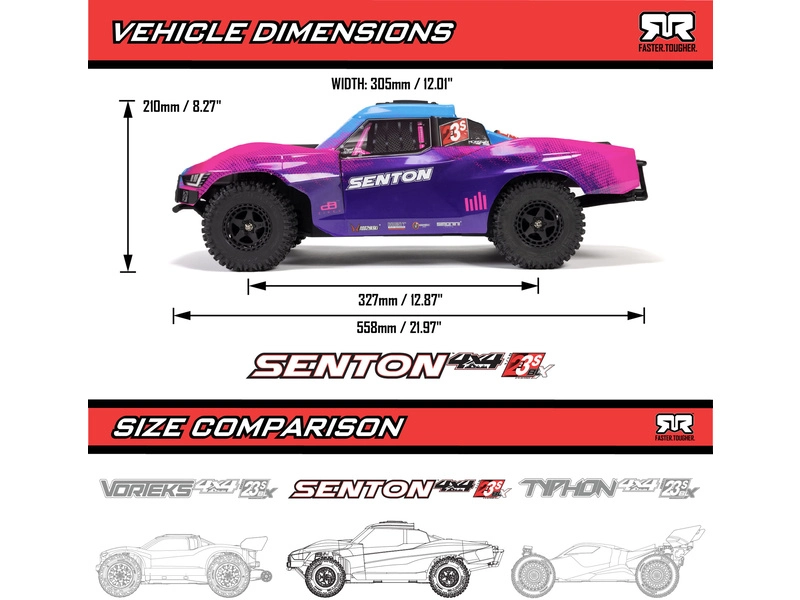 RC auto Arrma Senton 223S BLX 4WD 1:10 RTR DSC, červené