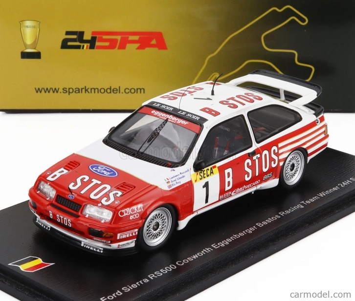 Spark-model Ford england Sierra Rs500 Cosworth Team Eggenberger Bastos Racing N 1 Winner 24h Spa 1989 W.percy - G.brancatelli - B.schneider 1:43 Biela červená