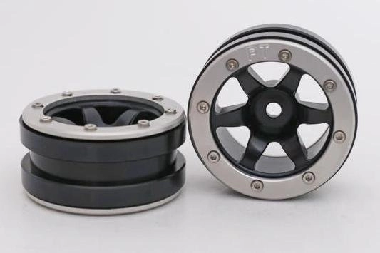 Kovové Beadlock CNC disky 1,9 PT Wave Black/Silver, 2 ks