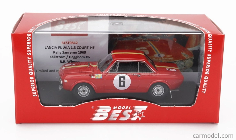 Najlepší model Lancia Fulvia 1.3 Coupe Hf N 6 Winner Rally Sanremo 1969 H.kallstrom - G.haggbon 1:43 Red