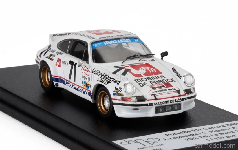 Trofeu Porsche 911 Carrera Rsr Coupe N 71 24h Le Mans 1975 Joel Laplacette - Claude Pigeon - Alain Leroux 1:43 Bílá