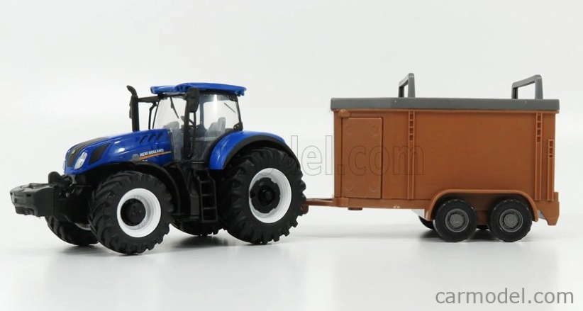 Bburago New holland T7.315 Tractor + Livestock Forwarder 1:50 Modrá Hnědá