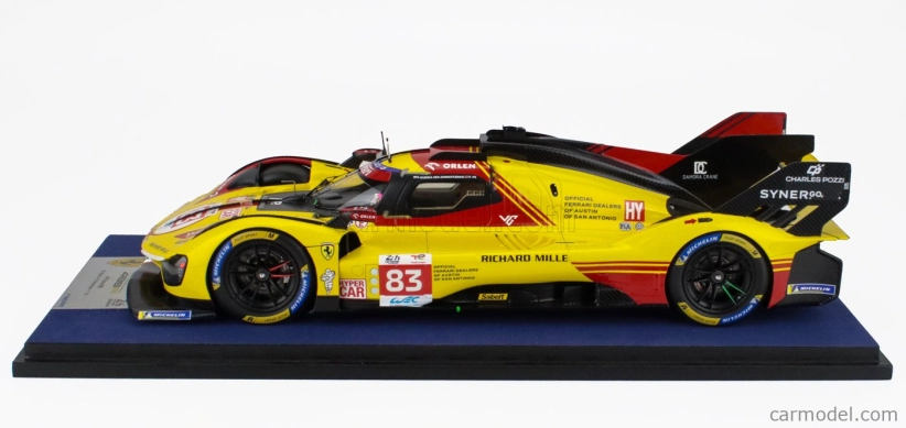 Looksmart Ferrari 499p 3.0l Turbo V6 Team Af Corse N  83 24h Le Mans 2024 Robert Kubica - Robert Shwartzman - Yifei Ye 1:18 Žlutá Červená
