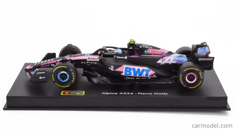 Bburago Alpine F1  A524 Team Bwt Alpine N 10 Season 2024 Pierre Gasly - With Pilot And Showcase 1:43 Černá Modrá Růžová