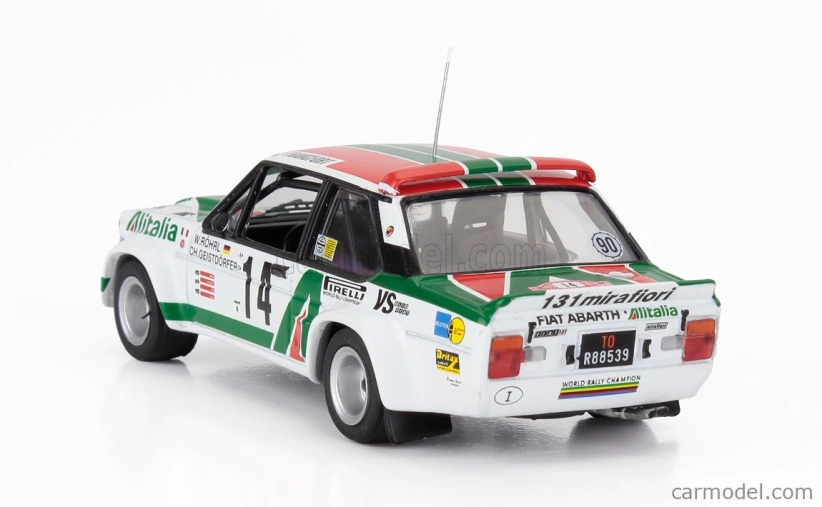 Ixo-models Fiat 131 Abarth Team Alitalia N 14 Rally Montecarlo 1981 Dario Cerrato - Luciano Guizzardi 1:43 Biela zelená červená