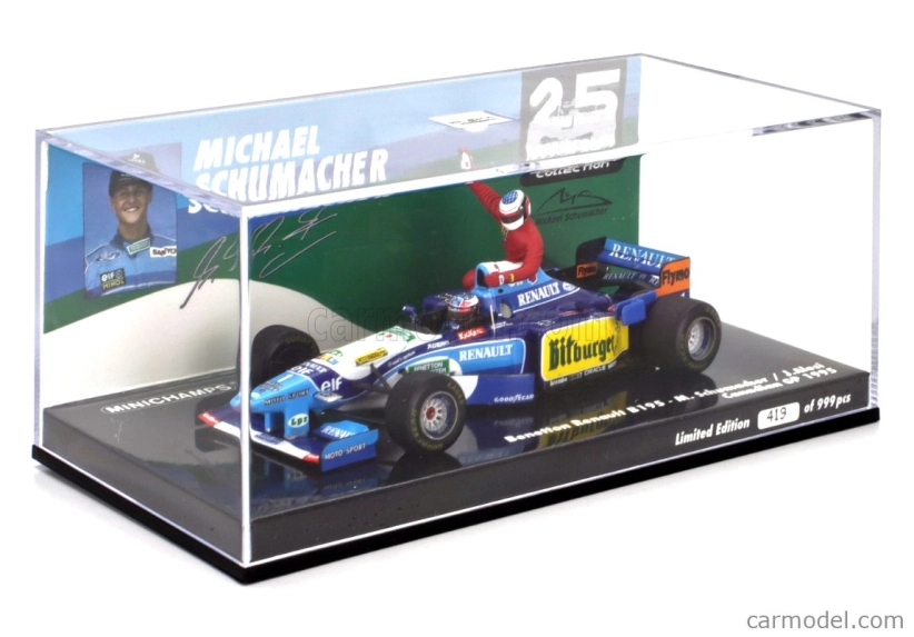 Minichamps Benetton F1 B195 Team Mild Seven Renault N 1 Majster sveta 5. Gp Kanady 1995 Michael Schumacher a Jean Alesi Taxi Ride Figúrky 1:43 Modrá Žltá
