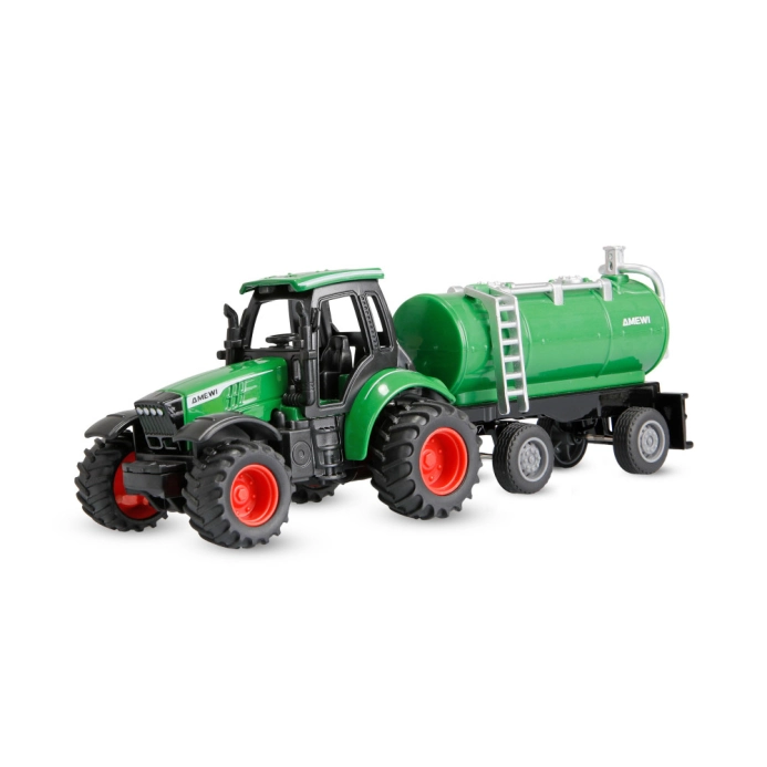 Kovový RC traktor s cisternou 1:64 RTR zelený, 3 rýchlostné stupne, LED svetlá