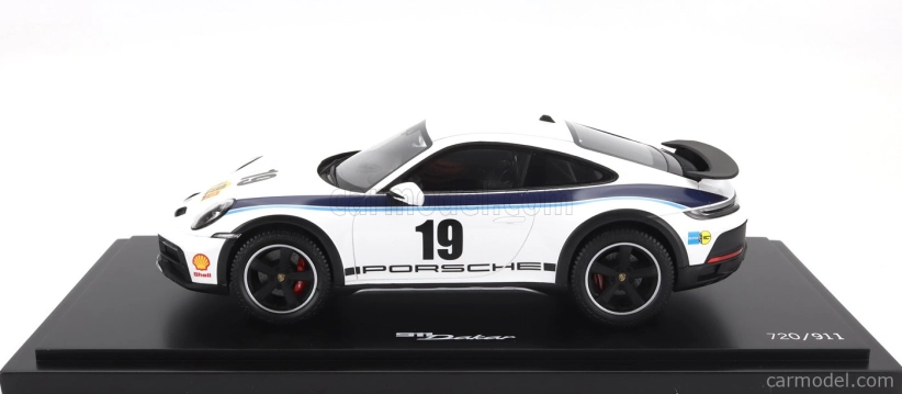 Spark-model Porsche 911 992 Coupe N 19 Rally Dakar Design 2022 - Con Vetrina - S vitrínou 1:18 Biela modrá