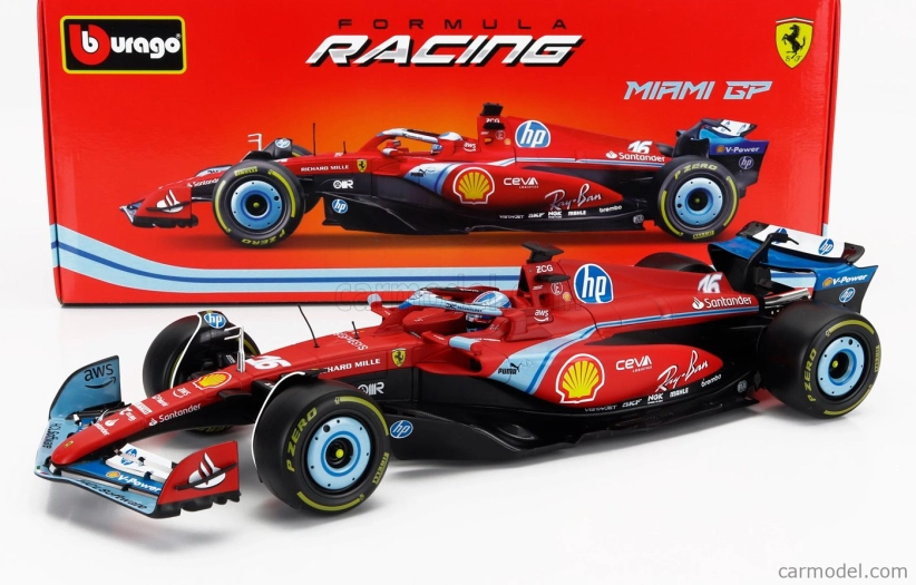 Bburago Ferrari F1 Sf-24 Team Scuderia Ferrari N 16 3rd Miami Gp 2024 Charles Leclerc 1:18 Červená Černá Světle Modrá