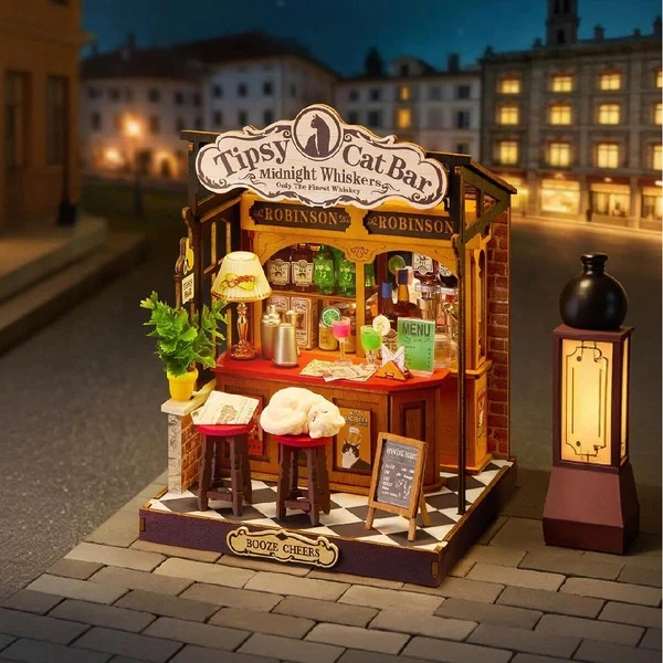 RoboTime 3D dřevěná skládačka Miniatura domečku Tipsy Cat Bar