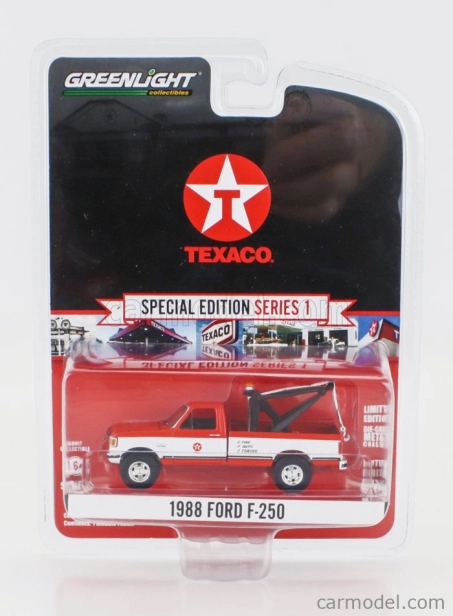 Greenlight Ford usa F-250 Pick-up Carro Attrezzi - Wrecker Road Service Texaco 1988 1:64 Červená Bílá